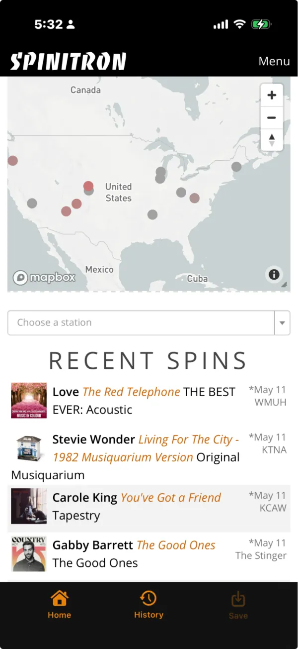 spinzester home screen showing the live Recent Spins feed