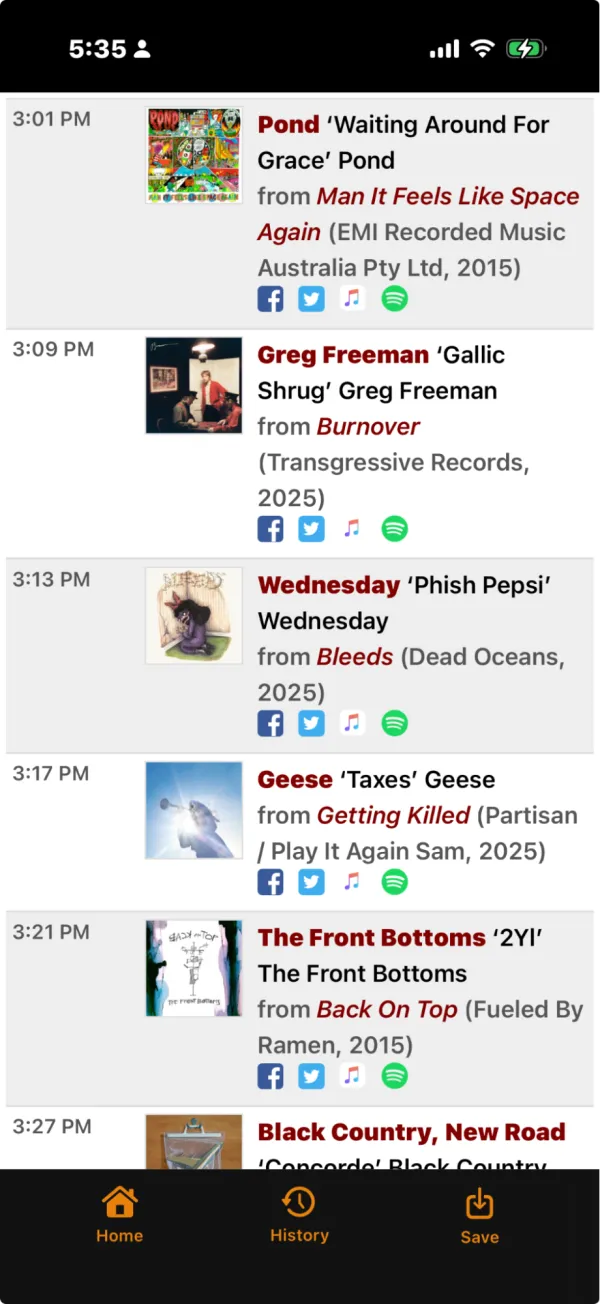 spinzester playlist view with album covers; tap a cover to play