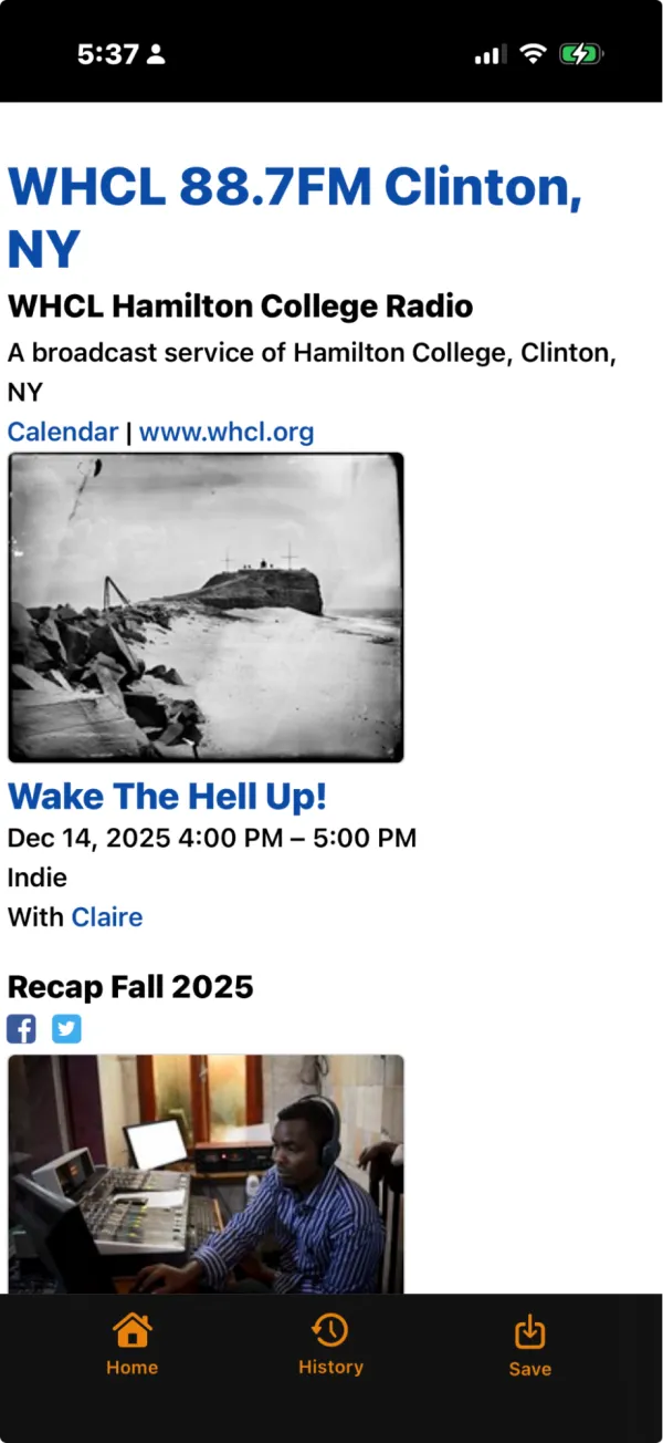 spinzester playlist header showing station and program information with Calendar link